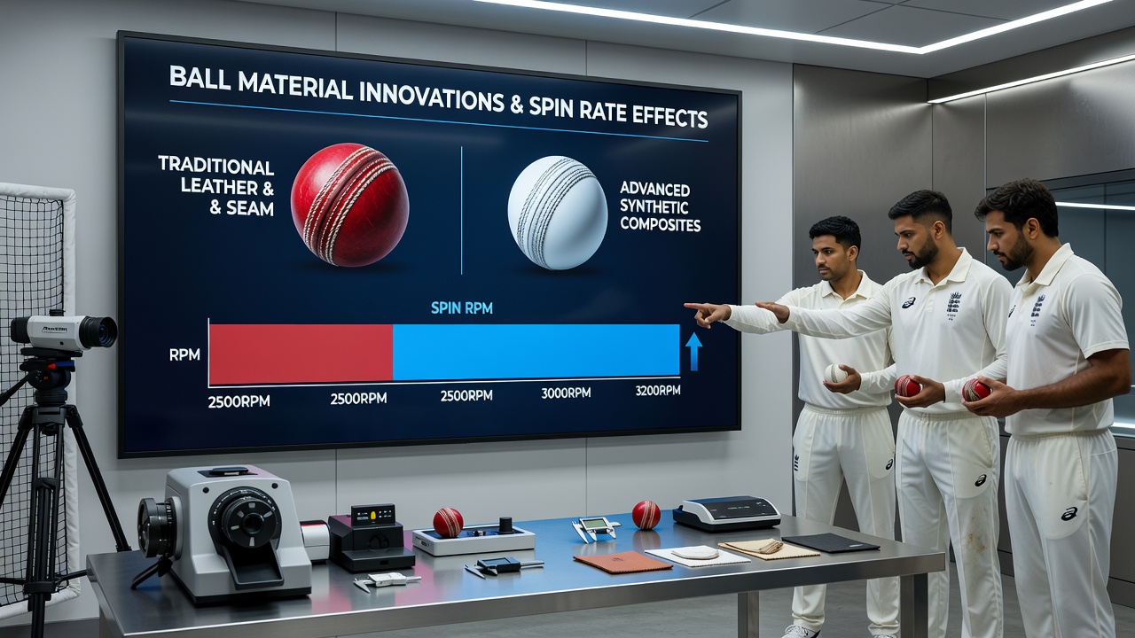 Spin bowler releasing cricket ball with visible seam rotation captured in high-speed footage