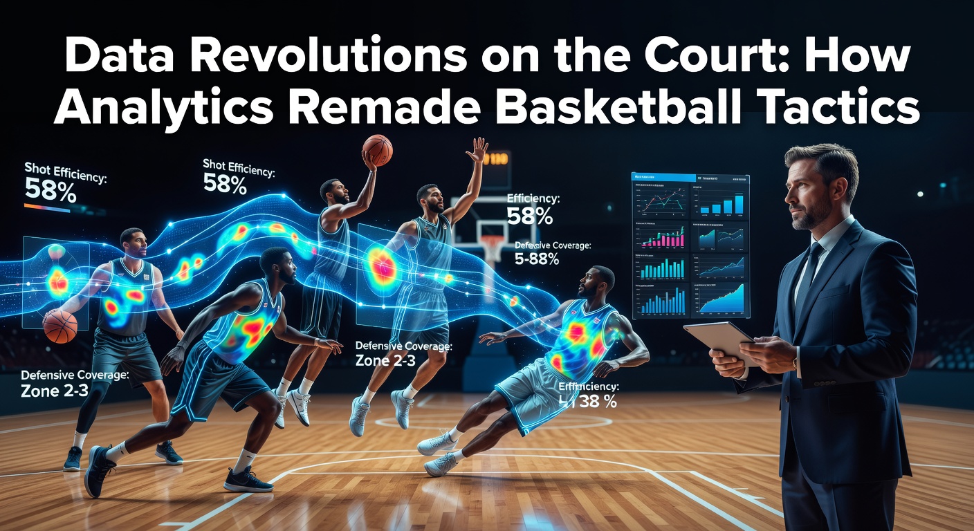 Visualization of basketball analytics dashboard showing player tracking data and shot charts during an NBA game