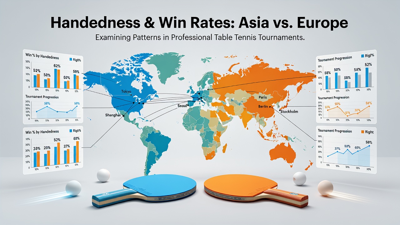 Professional table tennis players demonstrating different handedness grips during an international match