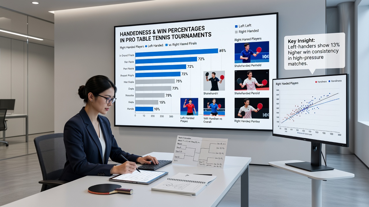 Data visualization of handedness statistics from table tennis tournaments in Asia and Europe