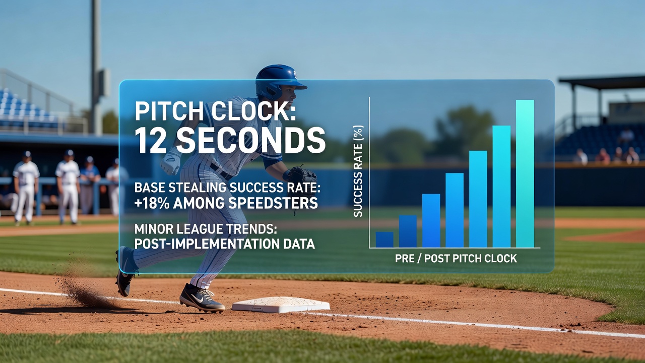 Base runner taking a lead at first base under pitch clock regulations in a minor league contest