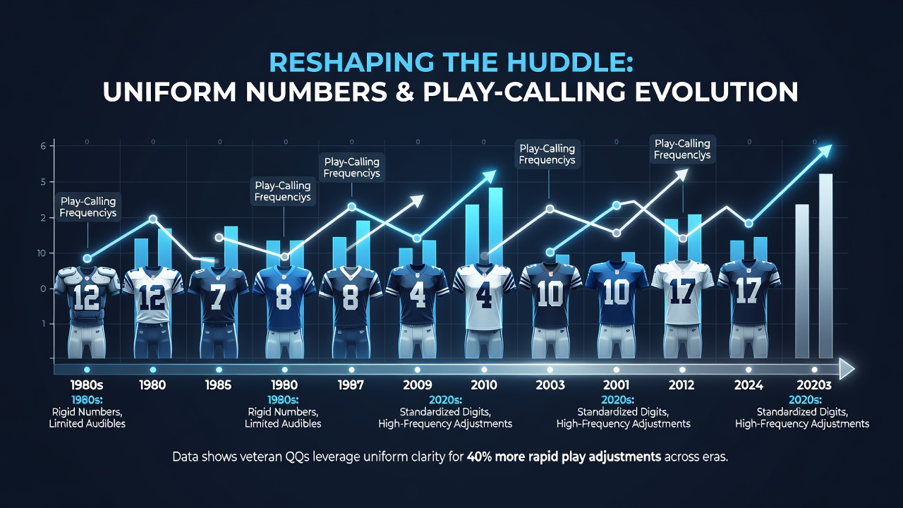 Historical NFL quarterback jersey numbers displayed across different eras of professional football