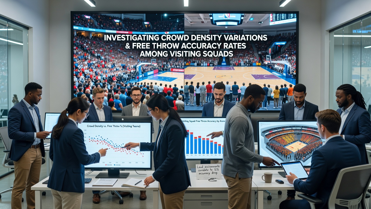 Visiting college basketball player preparing for a free throw under dense crowd conditions in a packed arena
