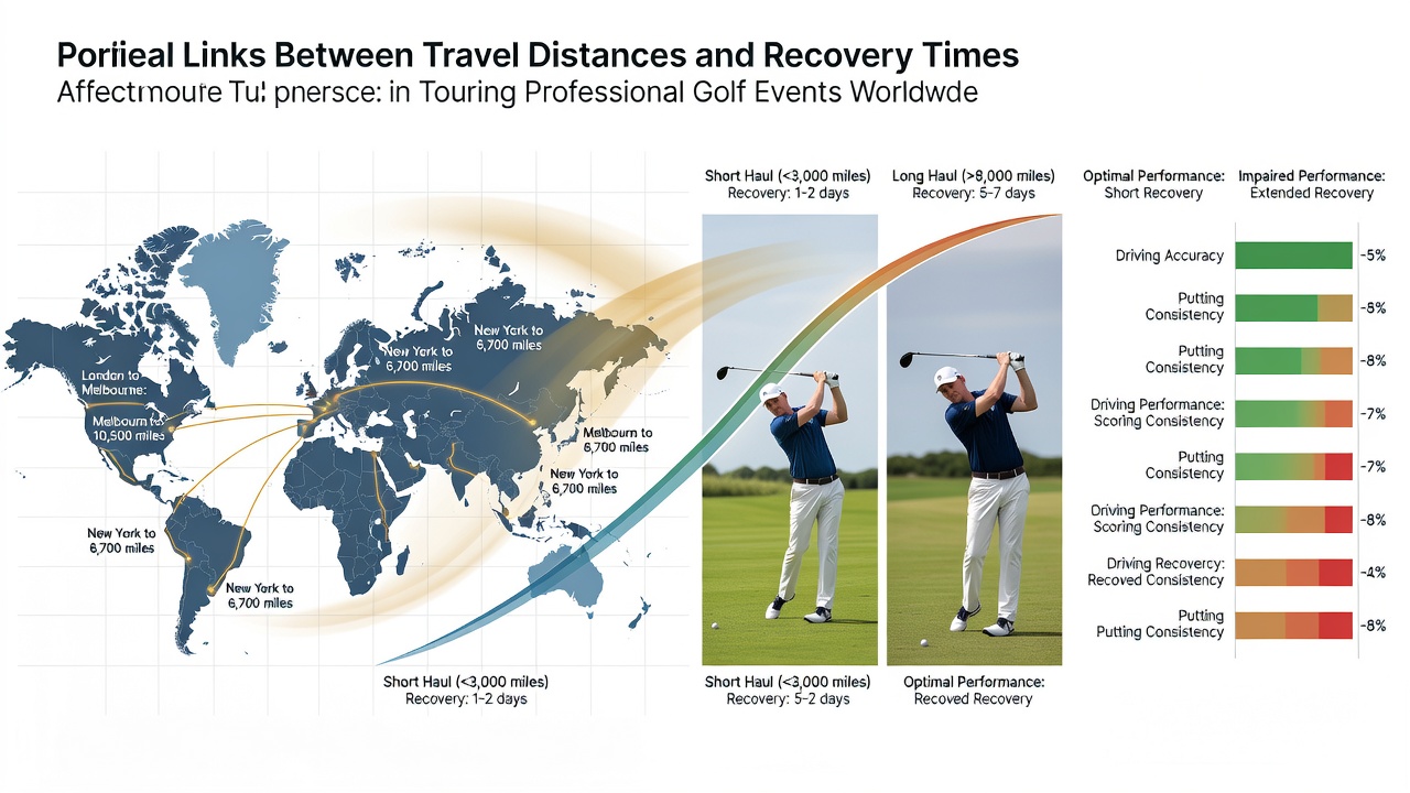 Professional golfers navigating long-haul flights between global tournament venues on major tours