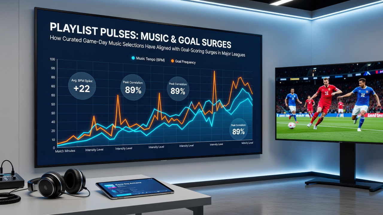 DJ or sound engineer managing game-day playlist controls at a soccer stadium console
