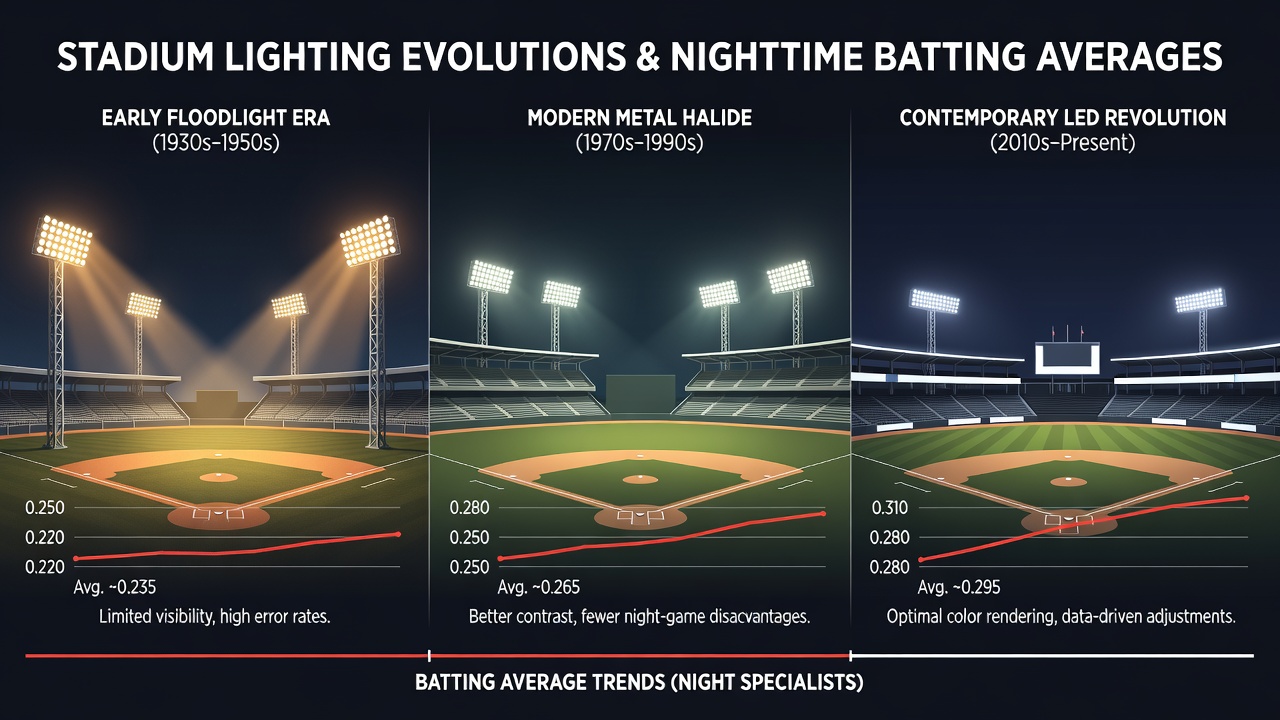 Modern baseball stadium featuring advanced LED lighting arrays during an evening contest