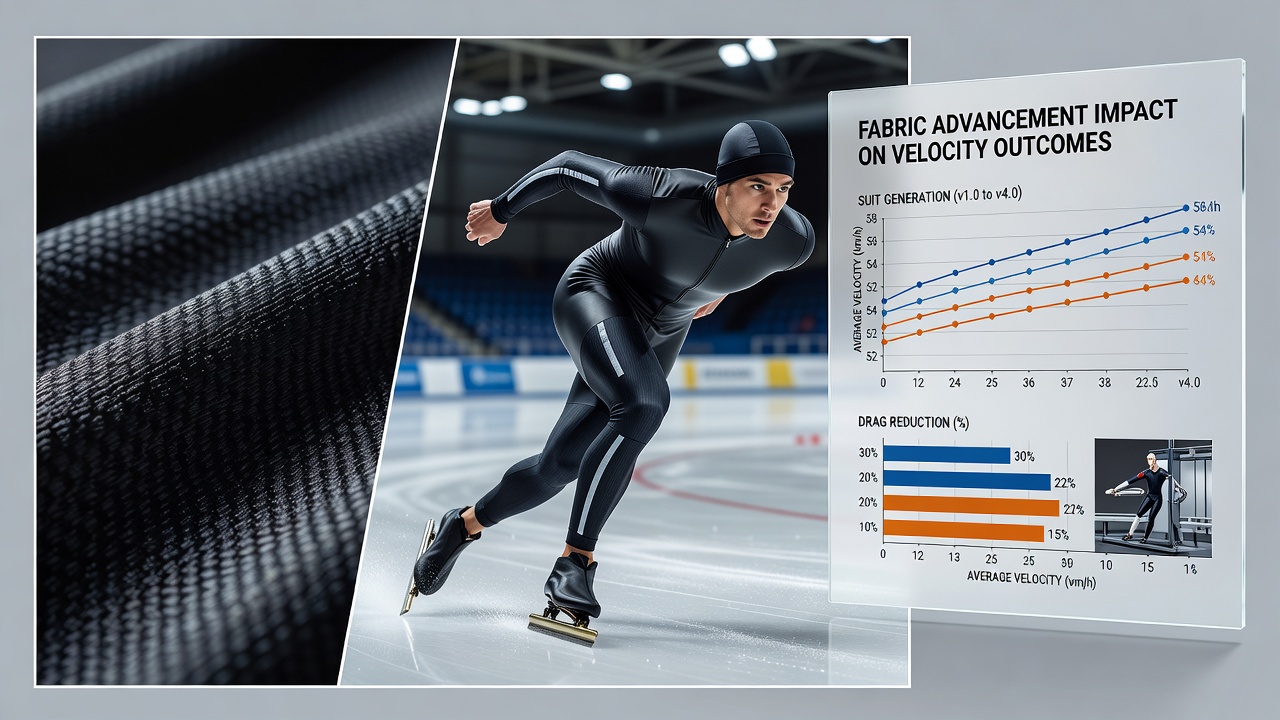 Close-up view of speed skating suit fabric texture tested for aerodynamic performance